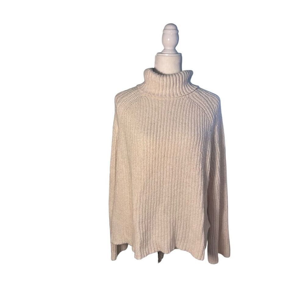 BP cream cotton ribbed turtleneck sweater - M